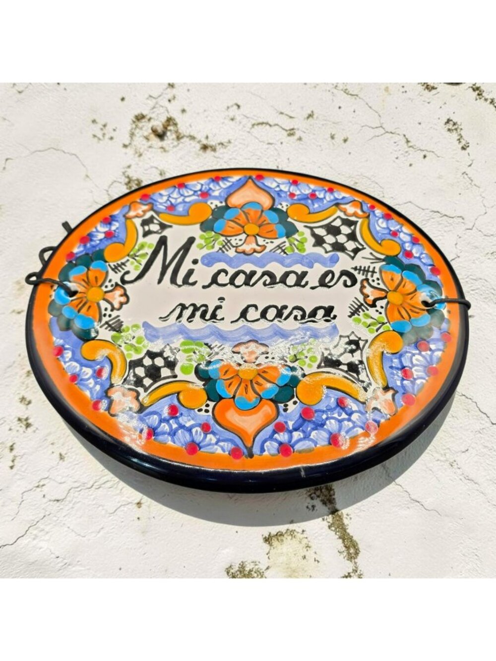 Hand-Painted Talavera Ceramic Wall Plaque "Mi Casa Es Mi Casa" Mexican Folk Art